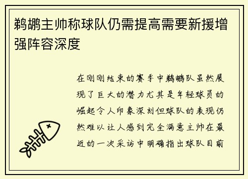 鹈鹕主帅称球队仍需提高需要新援增强阵容深度